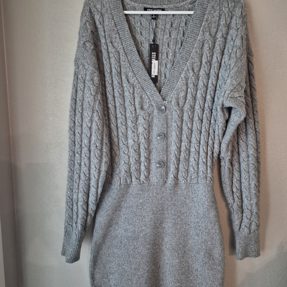 Steve Madden Charcoal Cable Knit Long Sleeve Dress